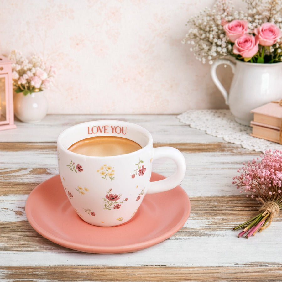 LOVE YOU-2.5 OZ ESPRESSO CUP AND SAUCER - Taza