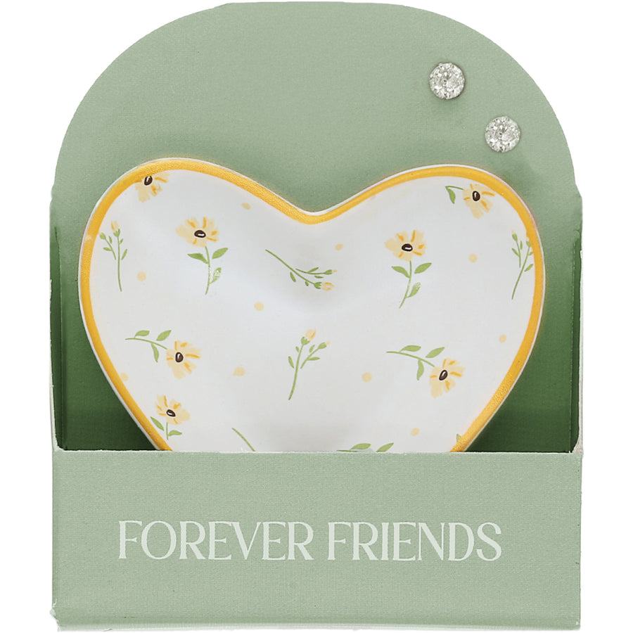 Forever Friends 2.5" Trinket Dish & 5mm Cubic Zirconia Stud Earring Set - Juego de Aretes y Mini Joyero