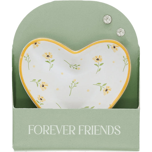 Forever Friends 2.5" Trinket Dish & 5mm Cubic Zirconia Stud Earring Set - Juego de Aretes y Mini Joyero