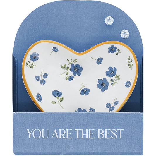 The Best 2.5" Trinket Dish & 5mm Cubic Zirconia Stud Earring Set - Juego de Aretes y Mini Joyero