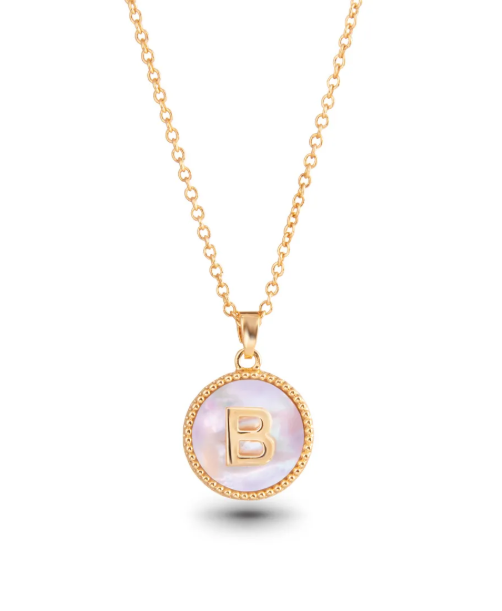 Gold Mother of Pearl Initial Necklace - Collar de oro con inicial