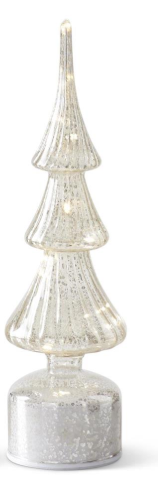 Rotating Ribbed Silver Mercury Glass LED Trees w/Timers