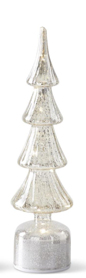Rotating Ribbed Silver Mercury Glass LED Trees w/Timers
