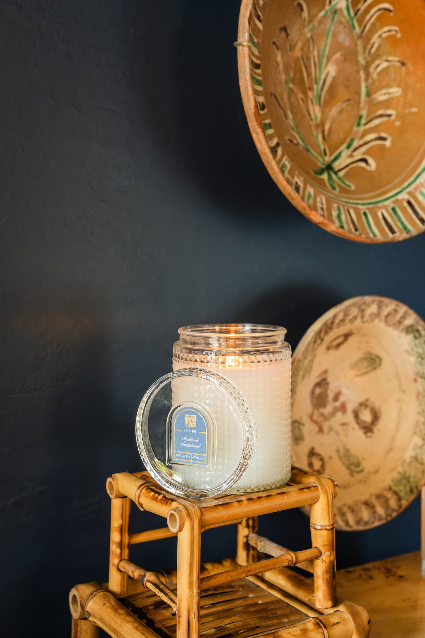 Sunkissed Sandalwood - Textured Glass Candle with Lid