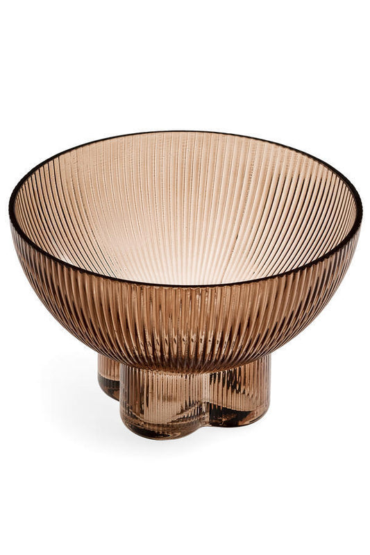 Bowl Pedestal Glass Ribbed - Cuenco con Base de Pedestal