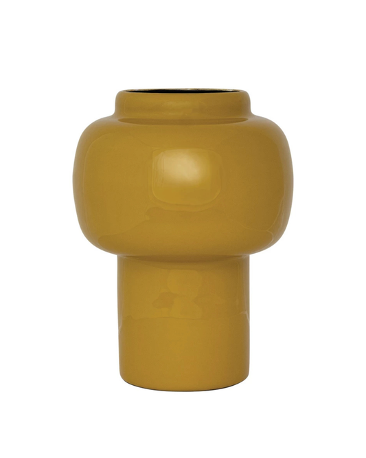 Enameled Metal Vase, Mustard Color