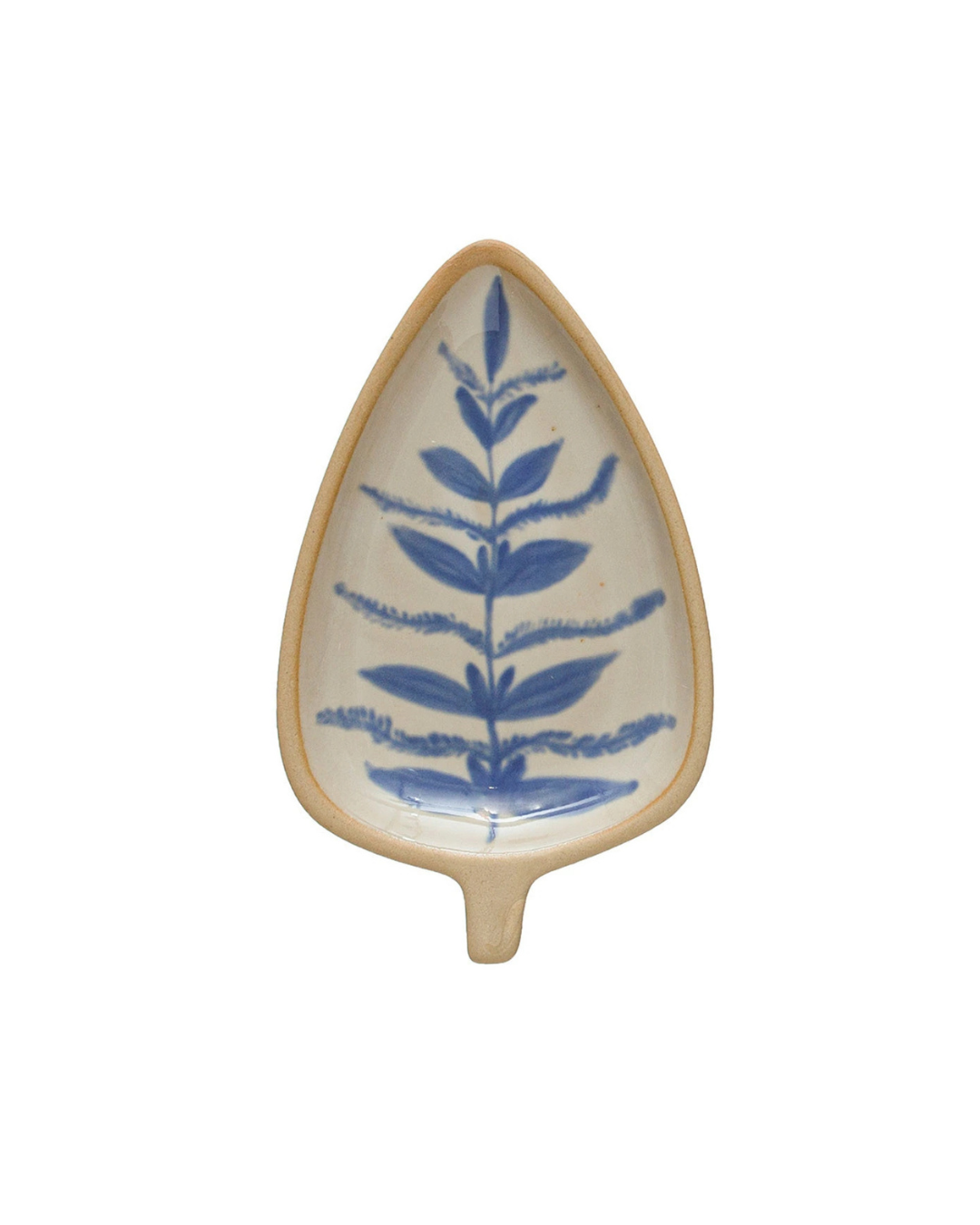 Stoneware Leaf Shaped Dishes with Painted Designs - 6.0"L x 3.6"W x 0.8"H