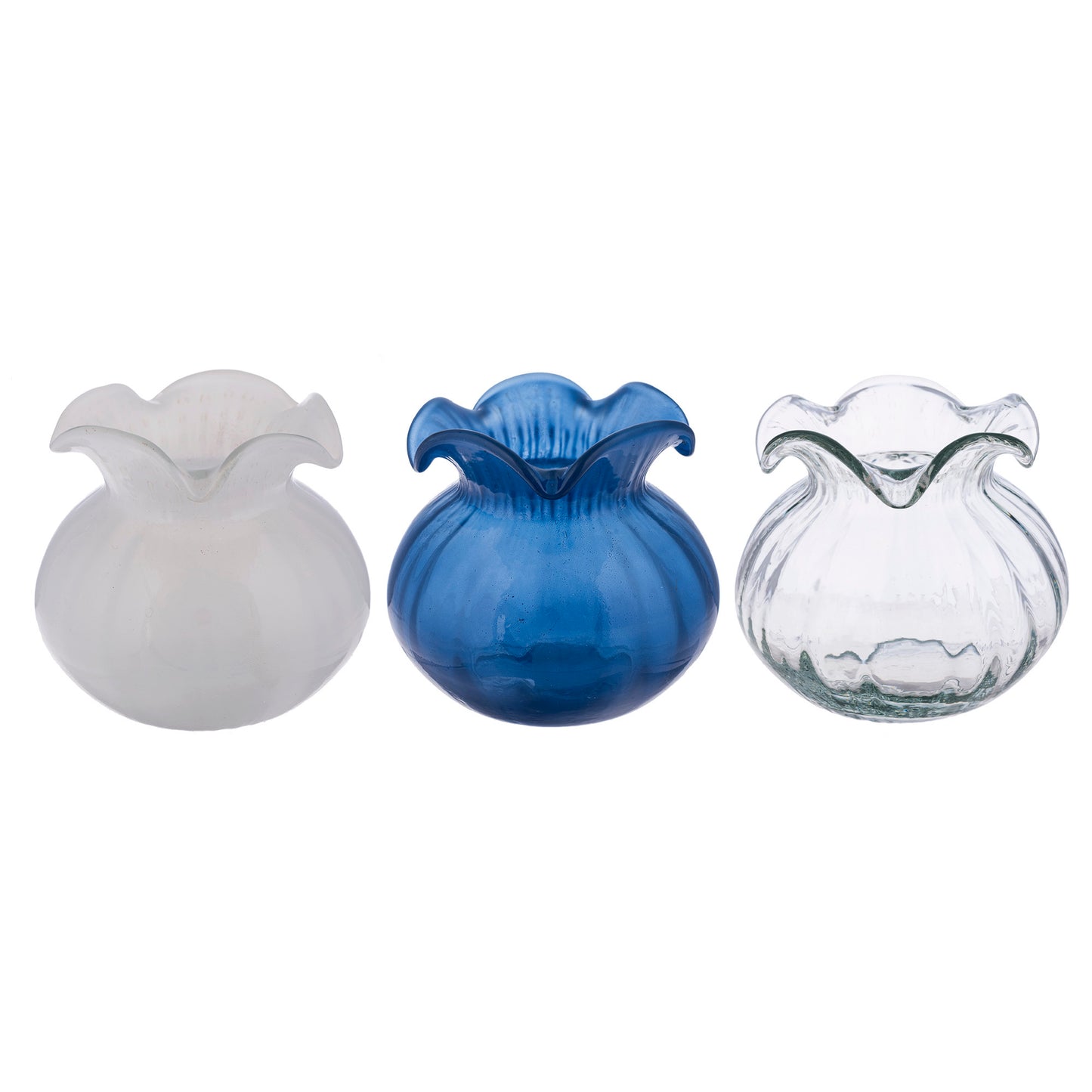 Blue, Clear & White Fluted Vase - Jarrones