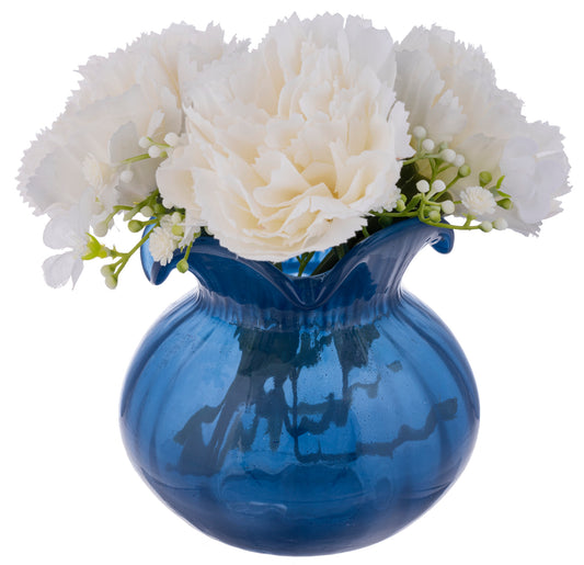 Blue, Clear & White Fluted Vase - Jarrones