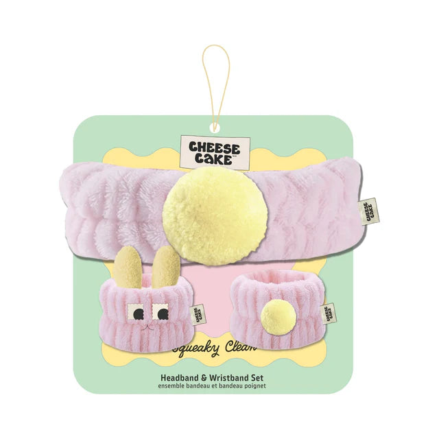 3pc Bunny Headband & Wristband Set - Pink & Yellow