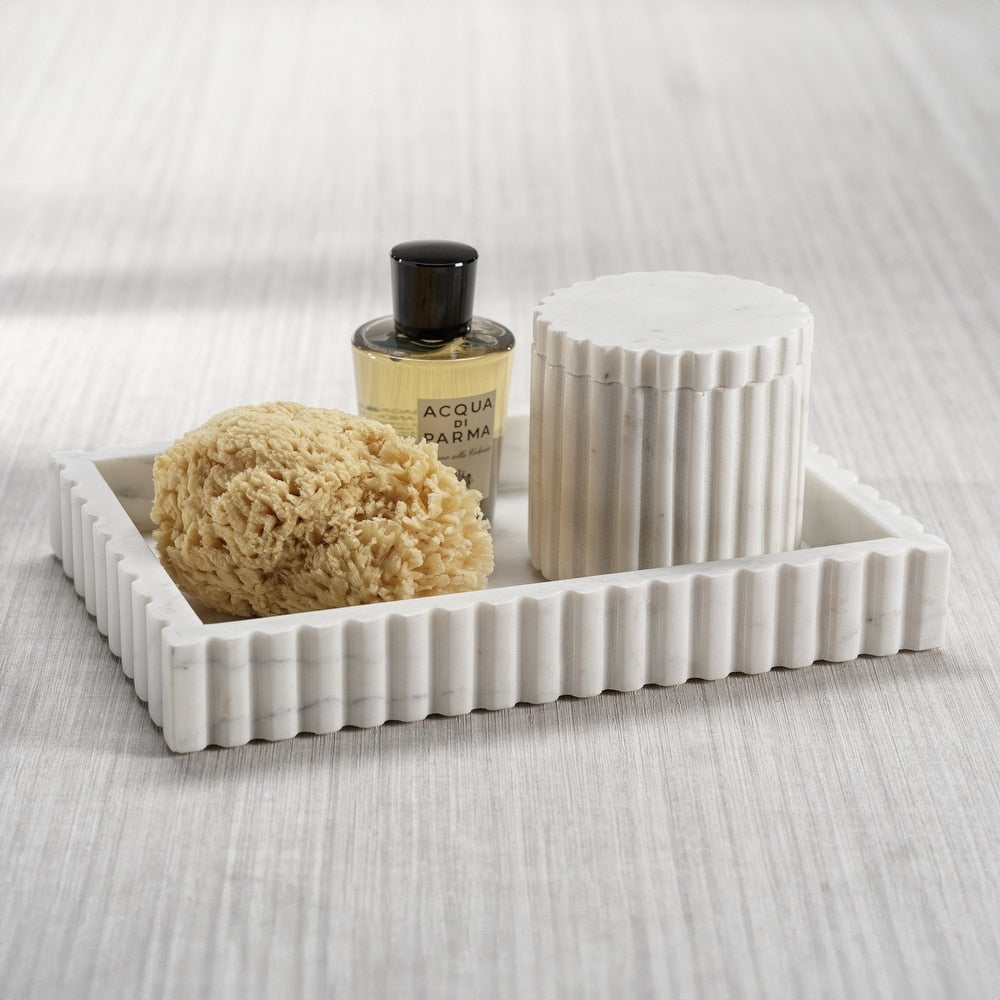 Camogli Scalloped White Marble Tray - Bandeja