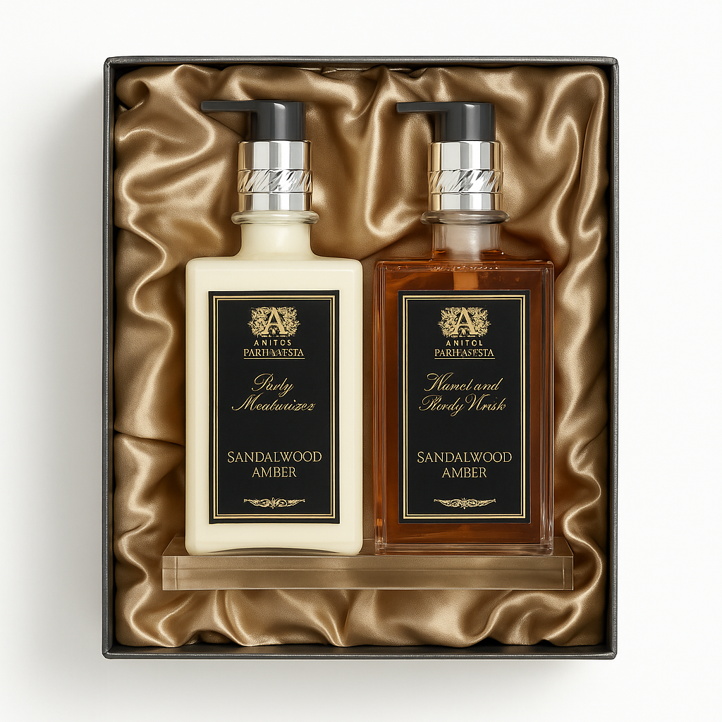 Acrylic Bath & Body Gift Set: Sandalwood Amber