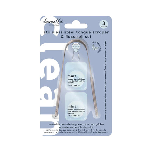 3pc Stainless Steel Tongue Scraper & Floss Set - Mint