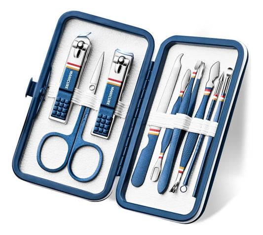 9PC MANICURE SET BLUE W/ STRIPE - Set de manicura azul