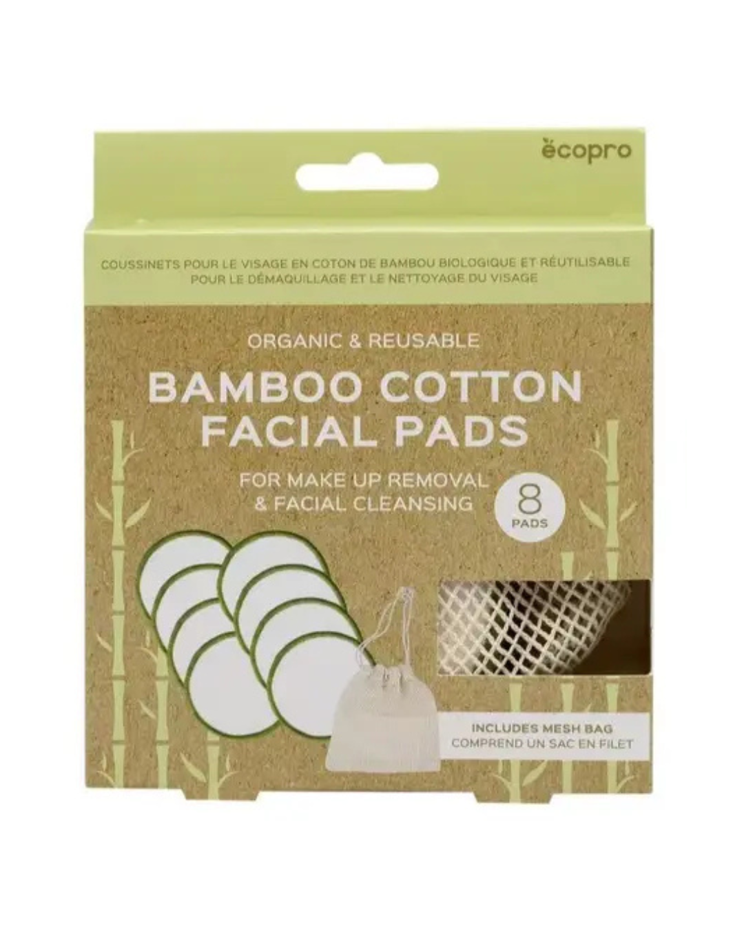 ECOPRO BAMBOO COTTON FACIAL PAD (8PCS/PK) / Almohadillas faciales de algodón de bambú