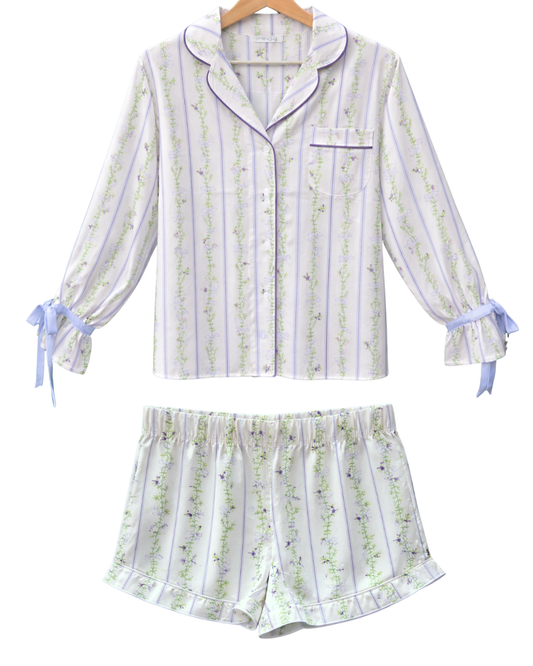 Blooming Stripes Satin Notch Pijama