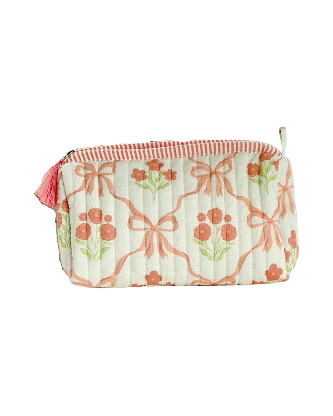 Ribbon Rose Printed Cotton Quilted Cosmetic and Accessory Bags