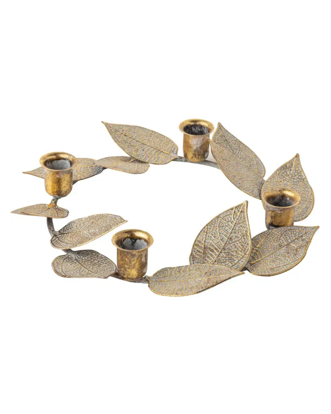 Verdigris/Gold Metal Feathers Candle Ring