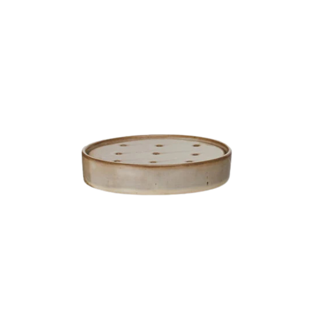 5" Rnd Stoneware Soap Dish w Removable Tray, 2 Colors