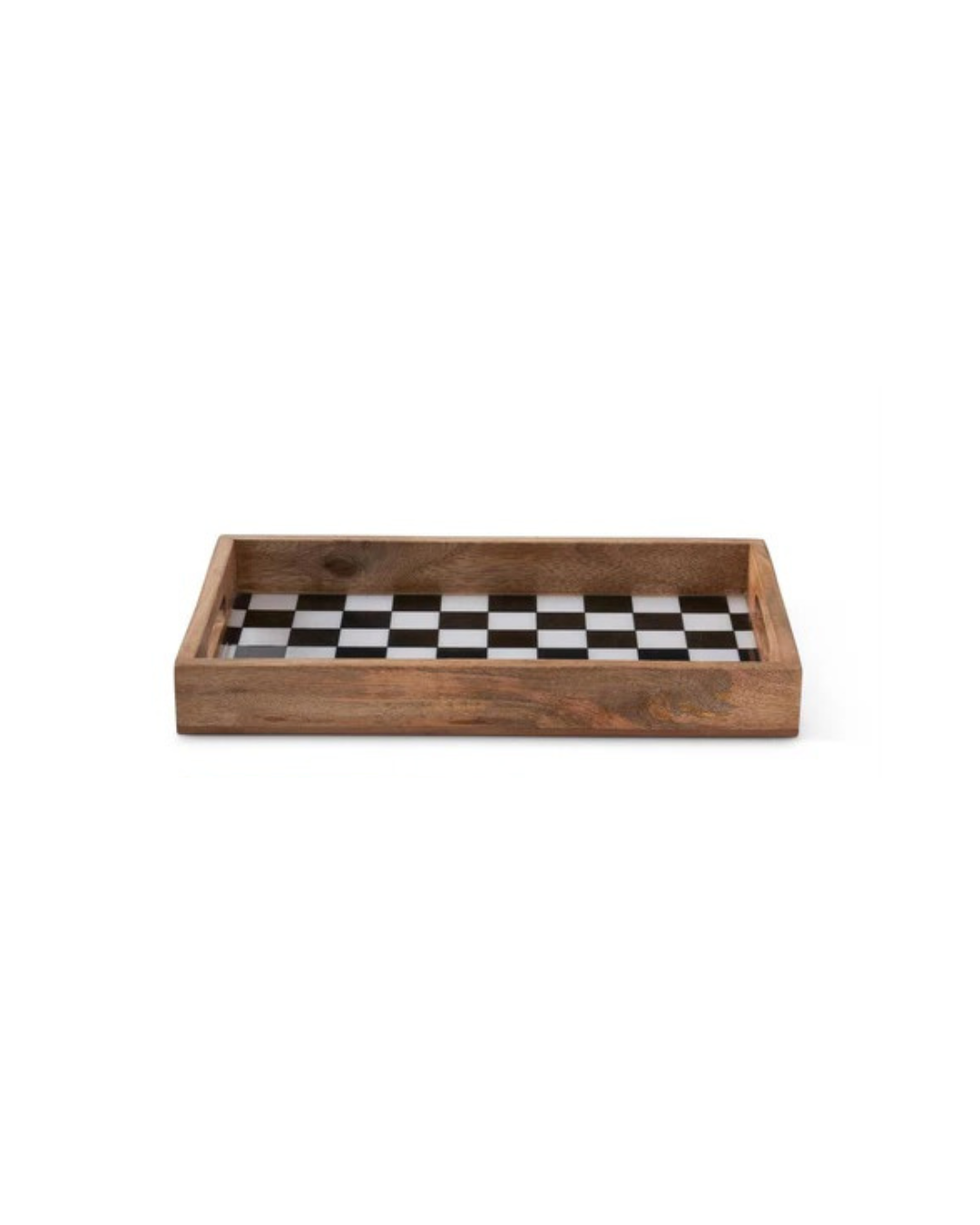 Nested Black & White Check Enameled Wooden Trays