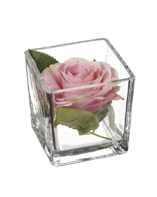 Florero de cristal con peonía y rosa de 9 x 11 x 12 pulgadas, color blanco