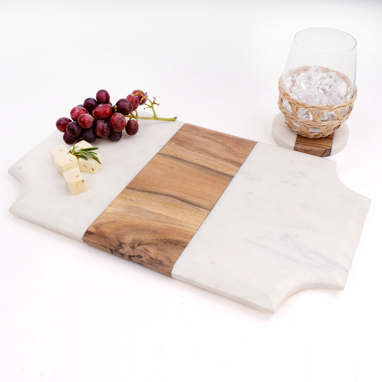 Marble & Wood Beveled Serving Board - Bandeja de madera y mármol