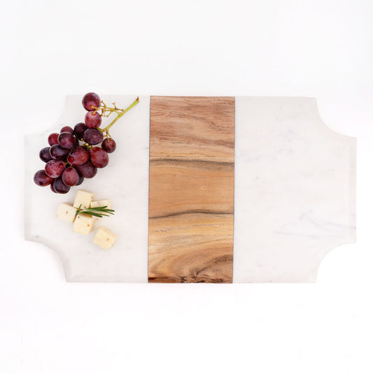 Marble & Wood Beveled Serving Board - Bandeja de madera y mármol