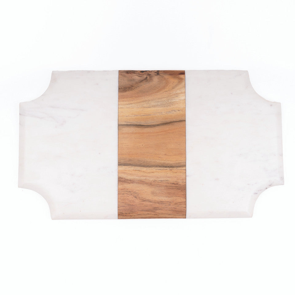 Marble & Wood Beveled Serving Board - Bandeja de madera y mármol