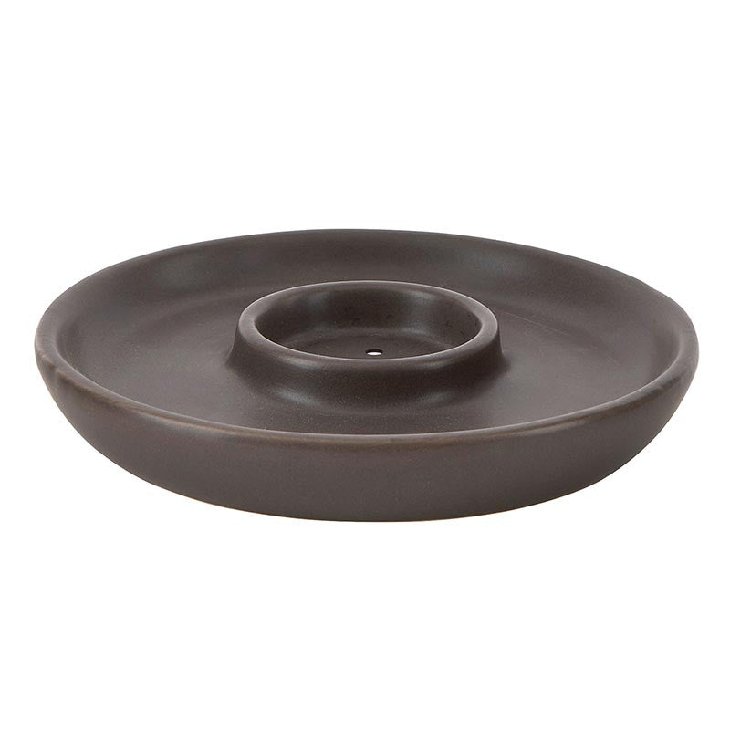 Brown Ceramic Duo Incense & Votive Holder