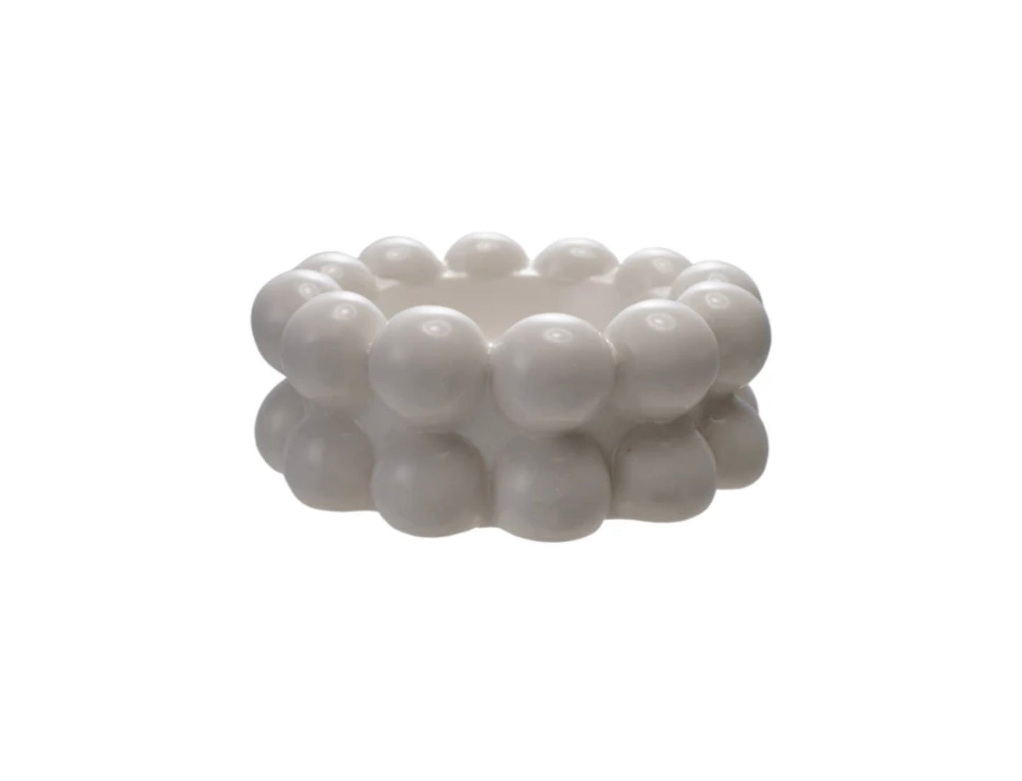 Stoneware Bowl with Balls, White / Cuenco de cerámica blanco con esferas