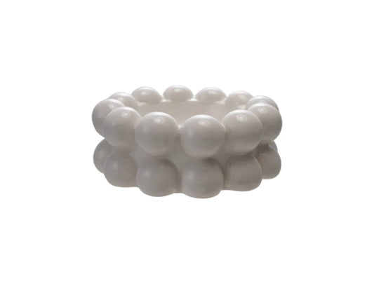 Stoneware Bowl with Balls, White / Cuenco de cerámica blanco con esferas