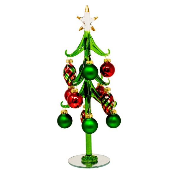 Green Glass Tree with Ornaments - Árbol Navideño