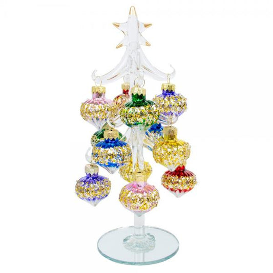 Clear Glass Tree with Teardrop Ornaments - Árbol Navideño de Cristal