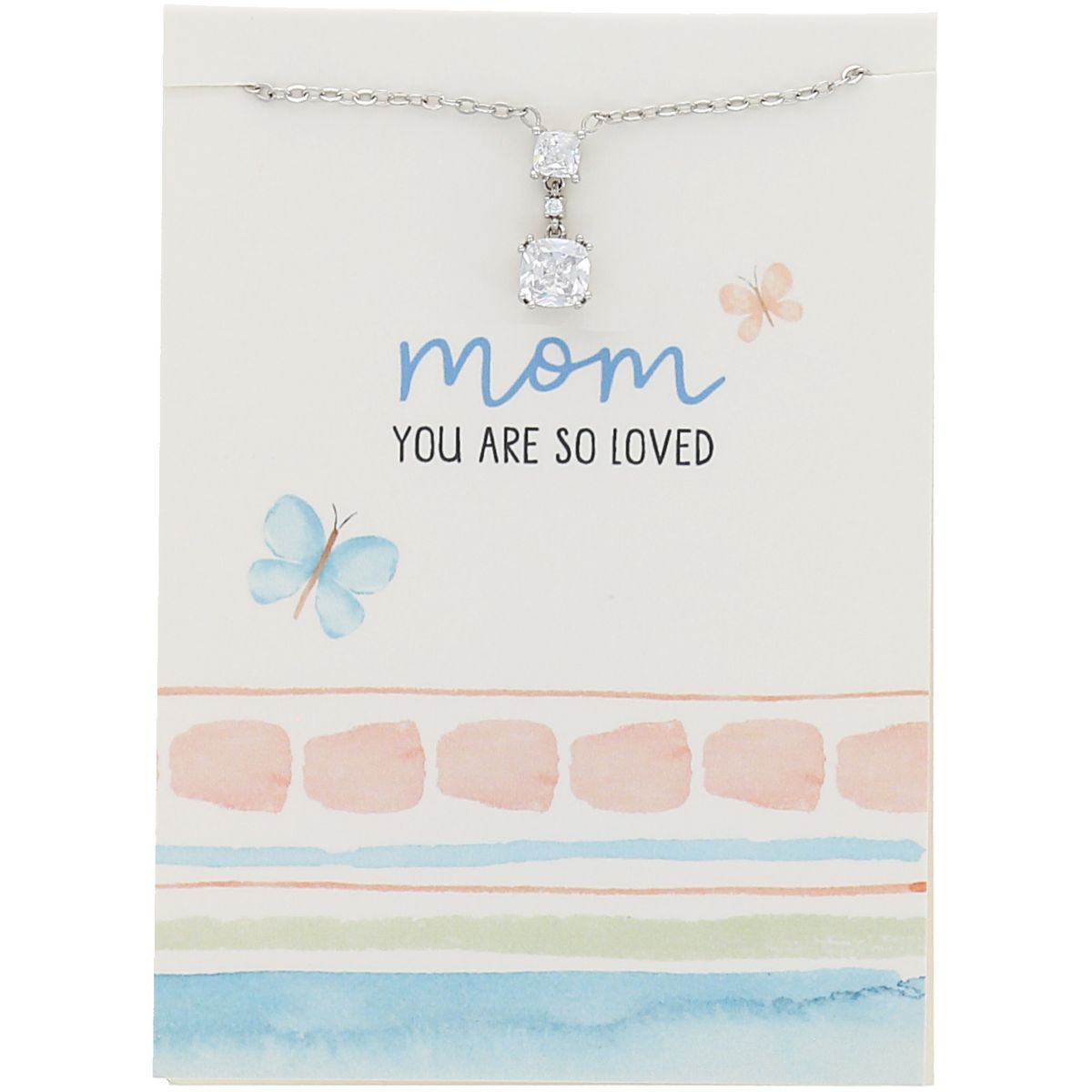 Mom White Crystal - 16.5"-18.5" White Gold Plated Necklace with Cubic Zirconia Stones - Collar con Gema