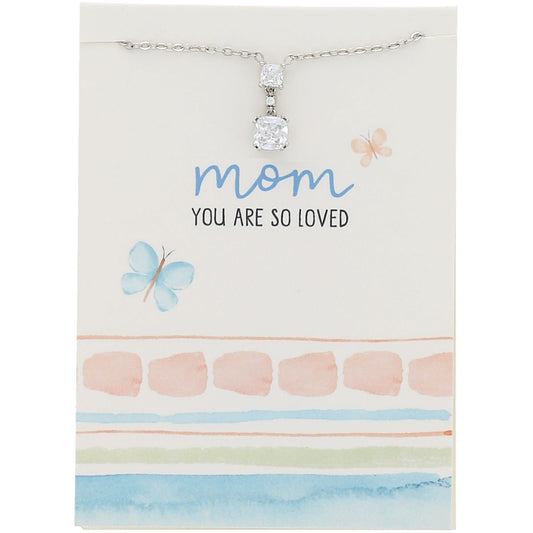 Mom White Crystal - 16.5"-18.5" White Gold Plated Necklace with Cubic Zirconia Stones - Collar con Gema
