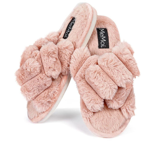 Double Cross Plush Slippers - Pantuflas