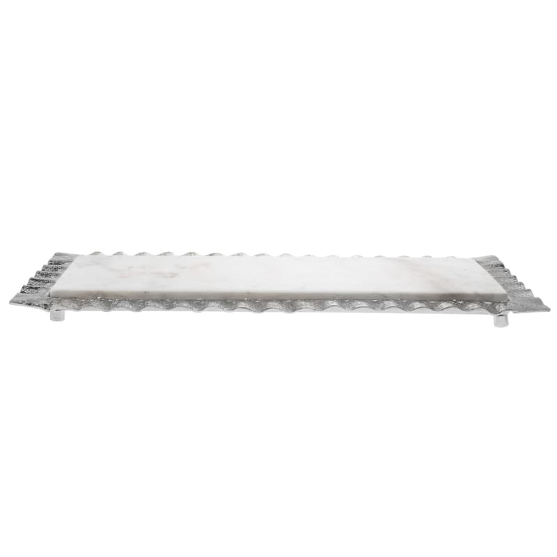 Ripple Silver 18x7 Marble Tray / Bandeja De Mármol De Plata Ondulada De 18x7
