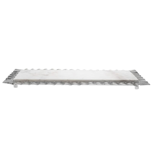 Ripple Silver 18x7 Marble Tray / Bandeja De Mármol De Plata Ondulada De 18x7