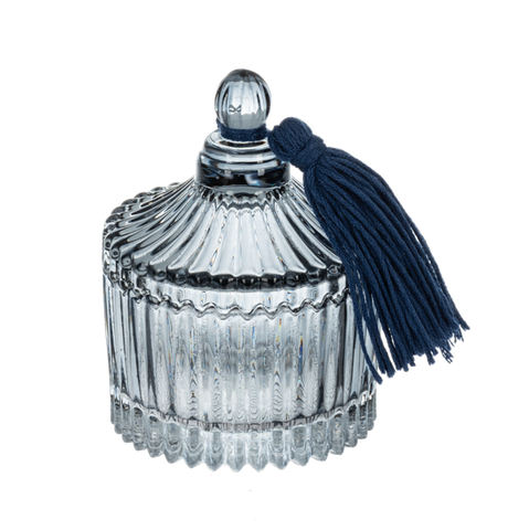 Embossed Glass Trinket Box with Lid & Tassel - Tarro de Cristal