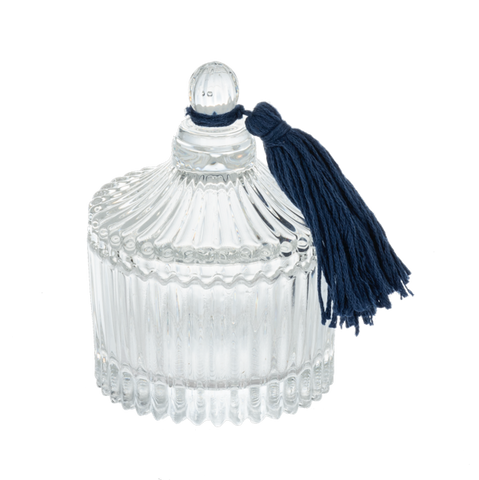 Embossed Glass Trinket Box with Lid & Tassel - Tarro de Cristal