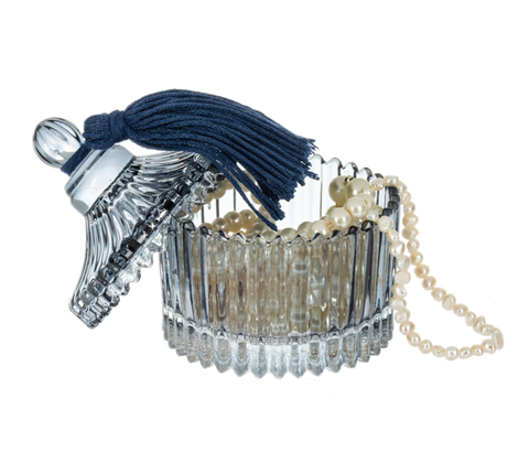Embossed Glass Trinket Box with Lid & Tassel - Tarro de Cristal