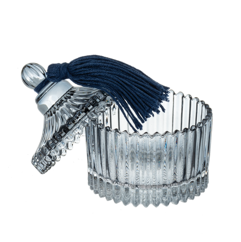 Embossed Glass Trinket Box with Lid & Tassel - Tarro de Cristal