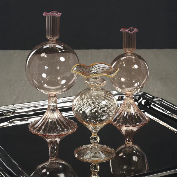 Treviso Optic Wave Glass Vase with Color Rim - Peach