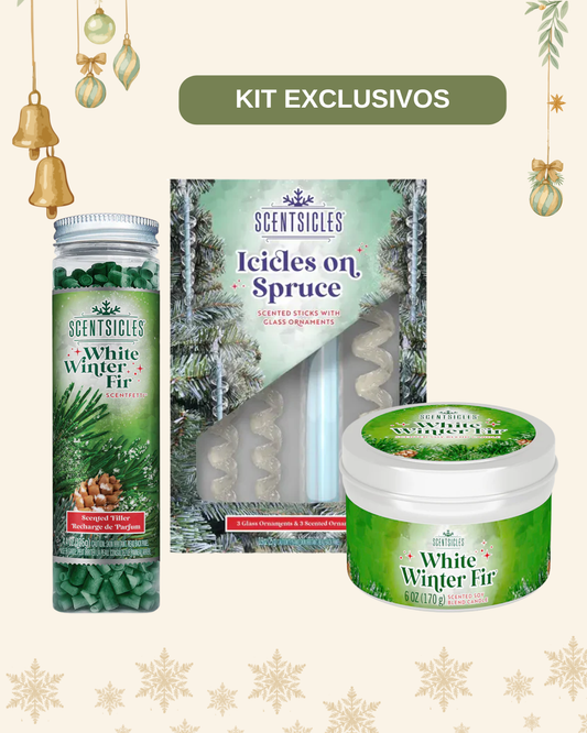 sticks whith glass ornaments, Candle Tin, White Winter Fir, Scented Paper Filler, White Winter Fir, 125g Bottle Kit Exclusivo