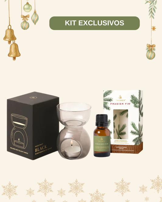 Quemador De Aceite De Vidrio Negro + Frasier Fir Oil - Kit Exclusivo