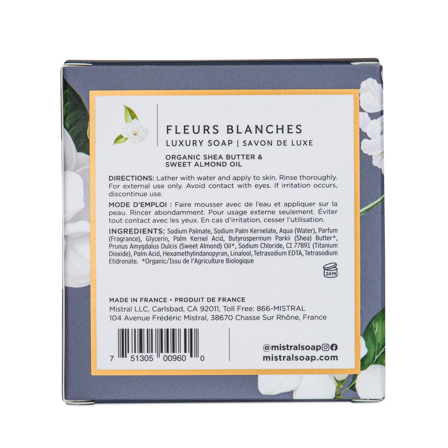 MISTRAL BAR SOAP 7 OZ/200G LUXE-FLEURS BLANCHES / Jabón en barra