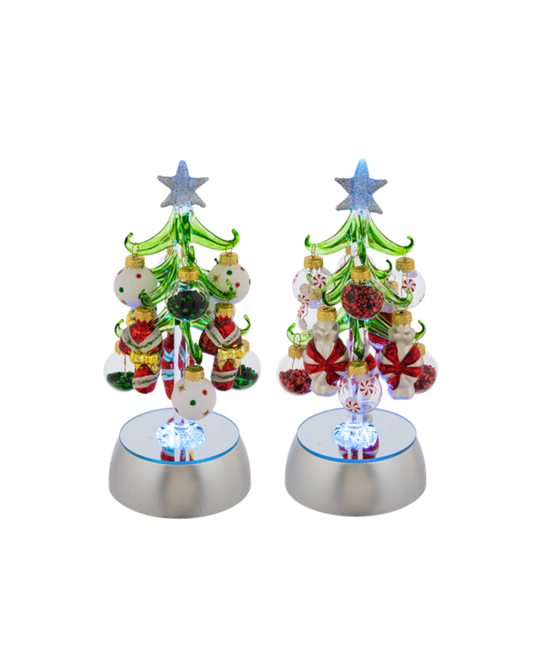 Light Up Christmas Tree with Ornaments - Peppermint - Arbol Navideño de Cristal