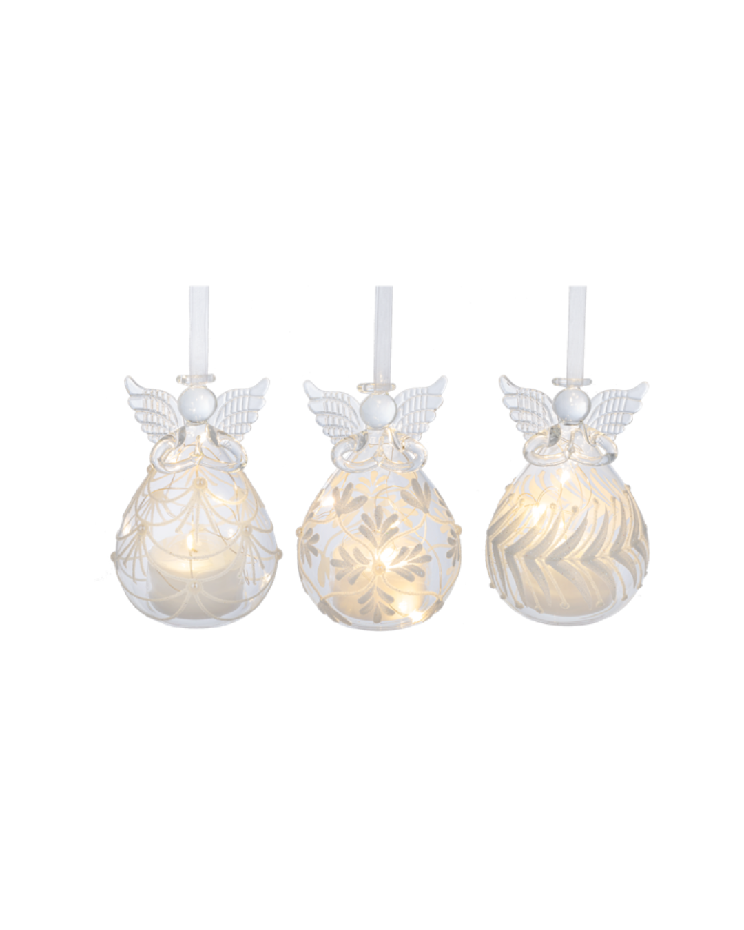 LED White Glitter Glass Angel Ornaments - Adorno de Ángel con Luces