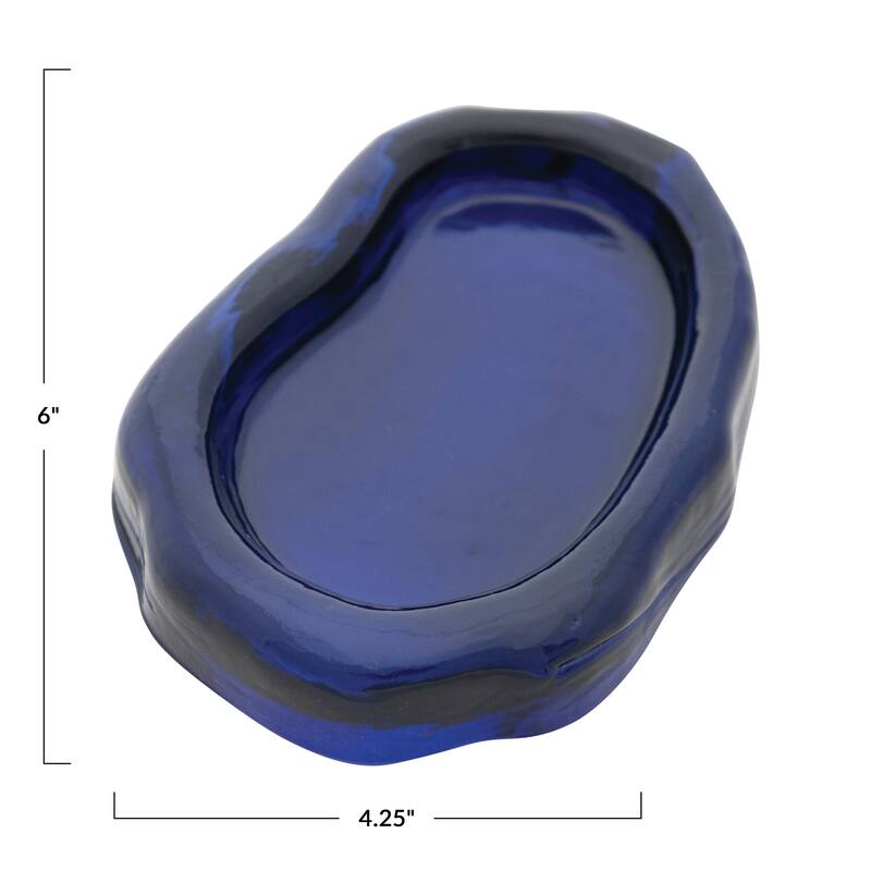 6"LX41/4"W PRESSED RECYCLED GLASS SPOON REST,BLUE / Plato azul de vidrio reciclado