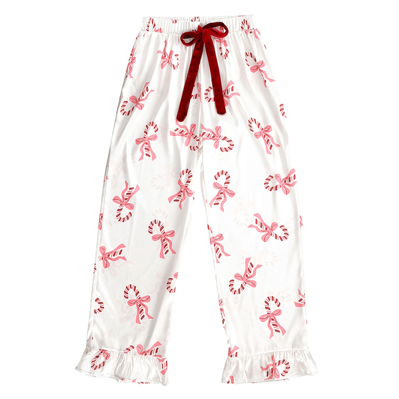Sattin Crop Top Ruffle Pant Candy Cane